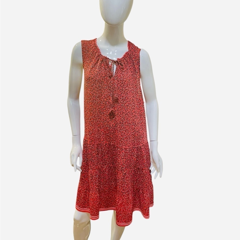 Max Studio Red Floral Print Tiered Sleeveless Flowy Tiered Shift Sundress Size 8